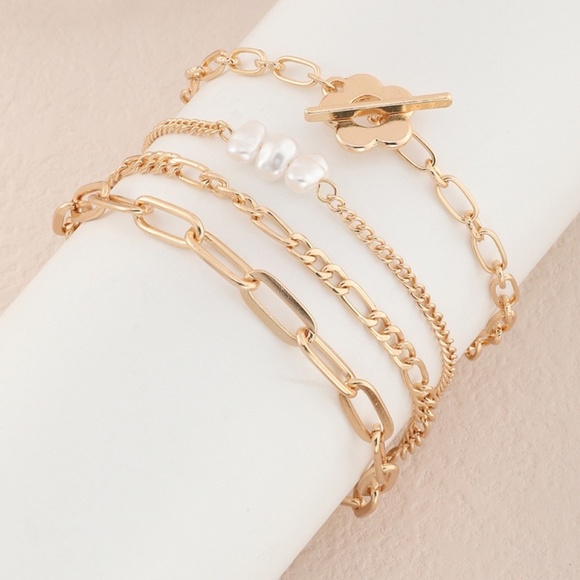 **JADA* 4-Pc Gold x Pearl Fashion Chain Bracelet Set - Picture 3 of 5